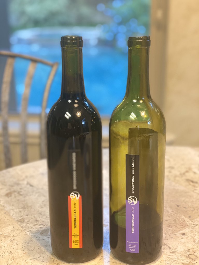 Thoughts_Wine's tweet photo. As often happen, one bottle wasnโt enough. Once we opened the #HighTexasPlains bottle, we needed to compare it with the #HillCountry Estate from 2012 before we ran out of it. #science #greatergood #doitforhumanity https://t.co/P40EMnYBVs