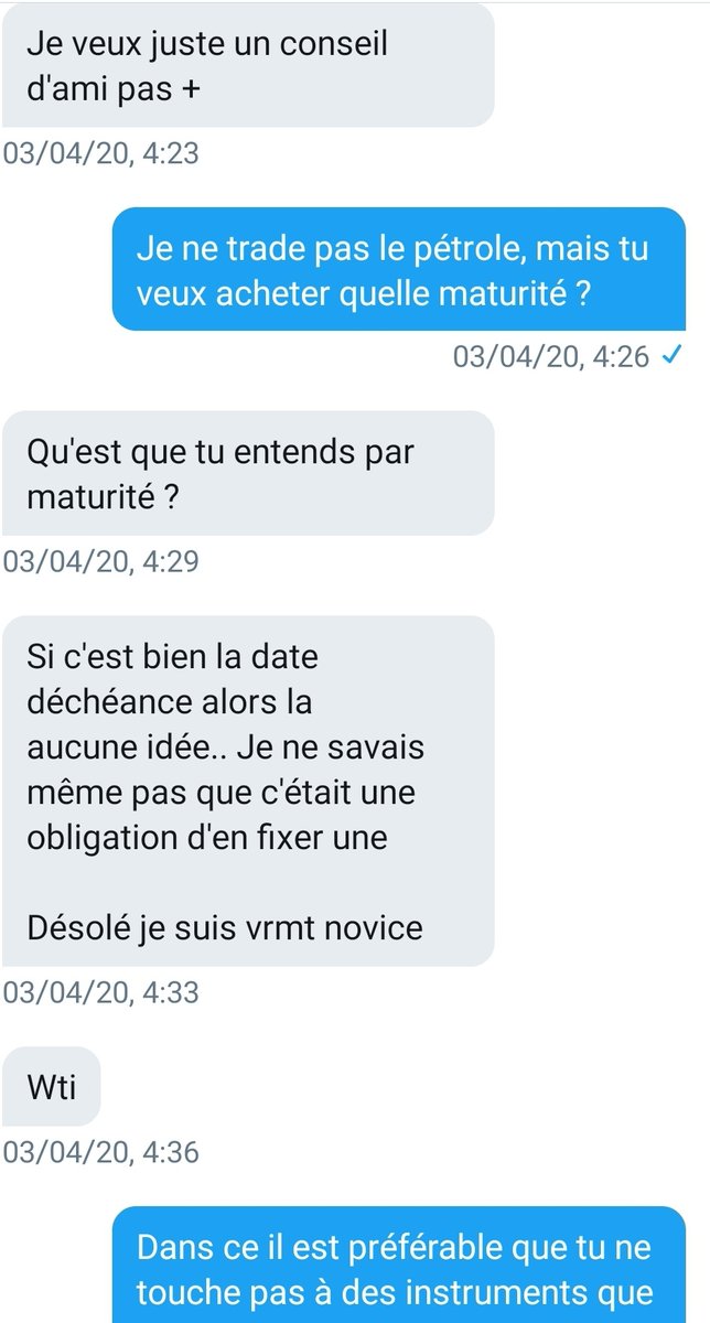 Je plains tout ceux qui ont acheté le pétrole sur le contrat du mois de Mai, surtout les boursicoteurs qui pensent que le trading est une loterie. J'ai repoussé mes proches de la spéculation sur le pétrole, et même cet inconnu en message privé 2 semaines avant la chute.