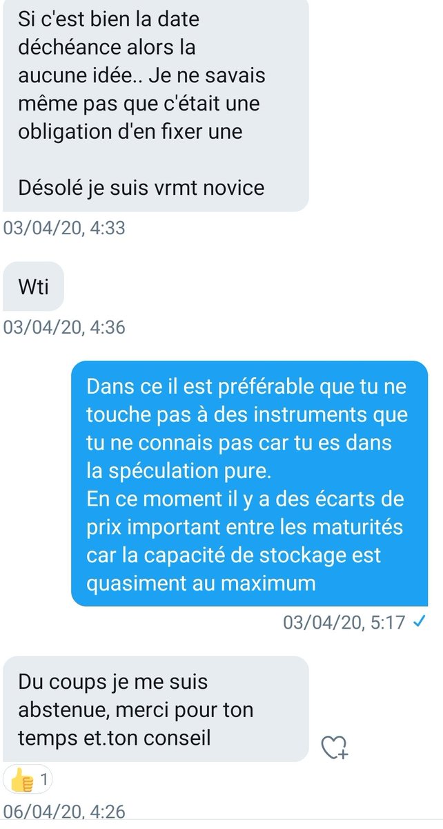 Je plains tout ceux qui ont acheté le pétrole sur le contrat du mois de Mai, surtout les boursicoteurs qui pensent que le trading est une loterie. J'ai repoussé mes proches de la spéculation sur le pétrole, et même cet inconnu en message privé 2 semaines avant la chute.