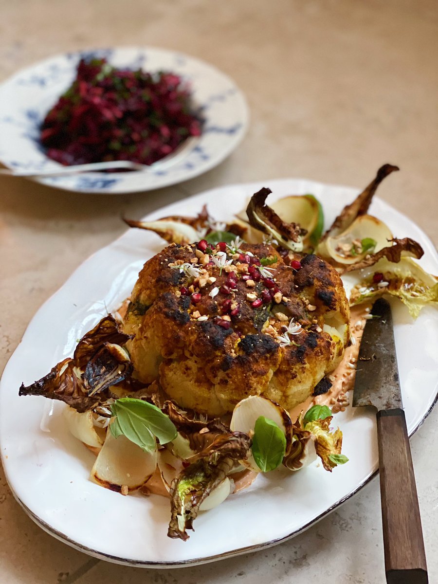 Whole roasted cauliflower stuffed with super greens @jamieoliver