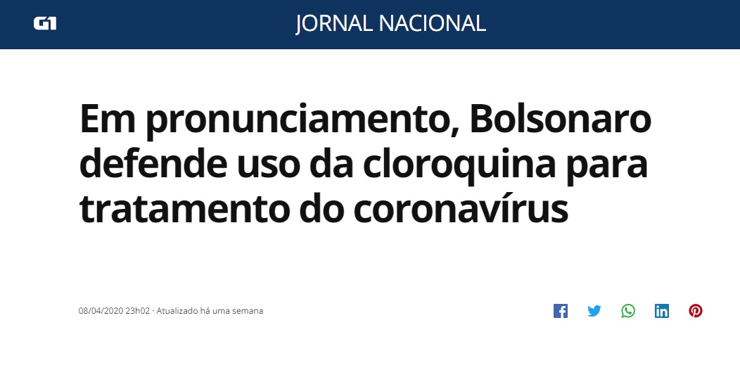 9) A partir de evidências científicas com décadas de validade, o uso da Hidroxicloroquina vem sendo defendido por unhas e dentes pelo PR  @jairbolsonaro no combate ao coronavírus.