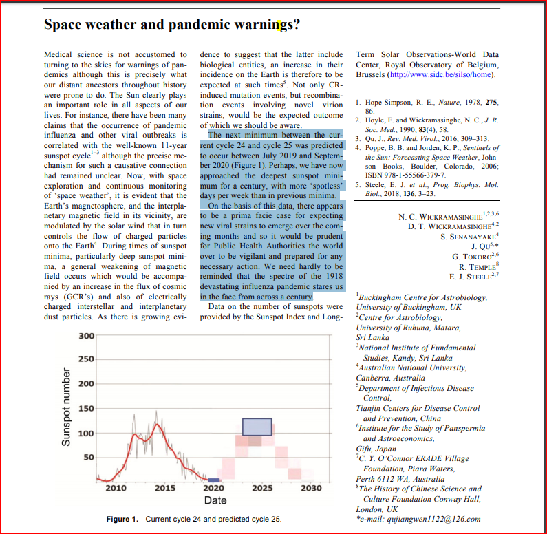 11/25/19-Space weather & pandemic warnings? Predicted between July 2019-Sept 2020...appears to be a prima facie case expecting new viral strains to emerge over coming months & it would be prudent for Public Health Authorities the world over to be vigilant https://cosmictusk.com/wp-content/uploads/CurrentScience2020-copy.pdf