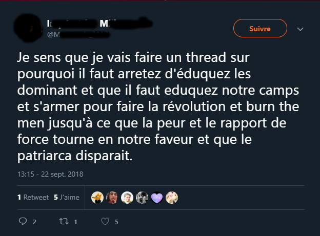 On va faire un truc qui va me servir plus tard : vous allez me recenser dans les commentaires tous les screens de tweets qui nient ou minimisent la lutte des classes au profit de la lutte des races ou des sexes et les appels au meurtre de blancs/d'hommes.