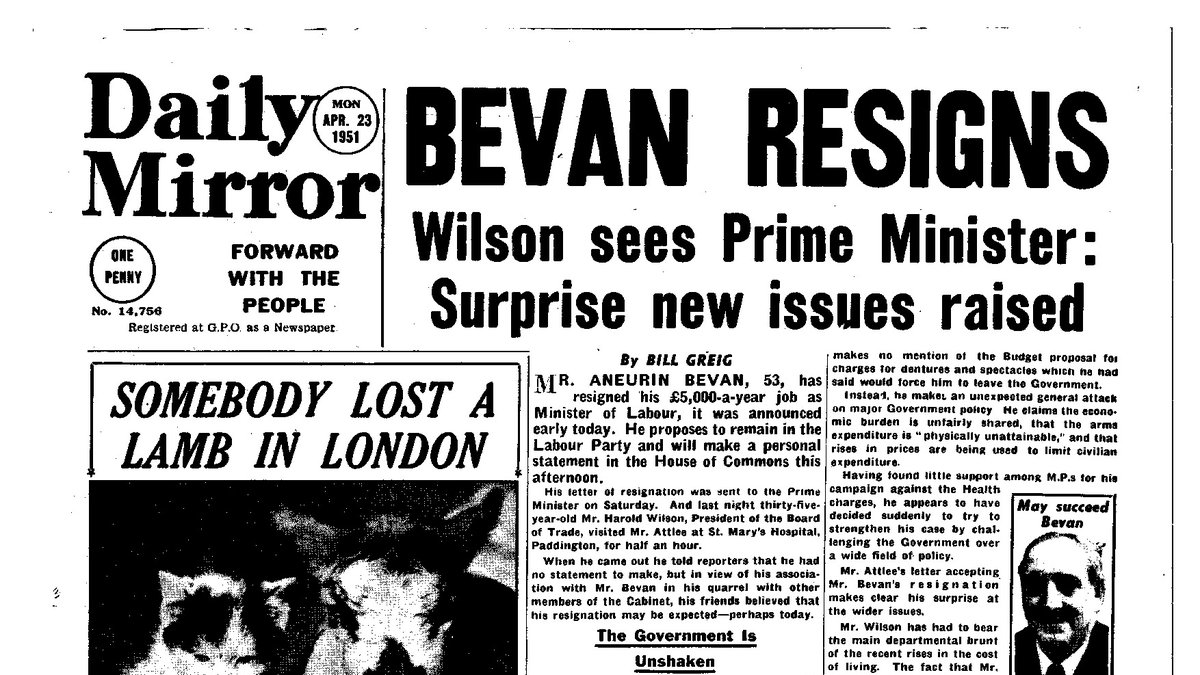 The Daily Mirror wrote‘There was no evidence as Mr Bevan spoke of any group anxious to follow his lead’ as he ‘gets a cold reception of his attack on the Government’