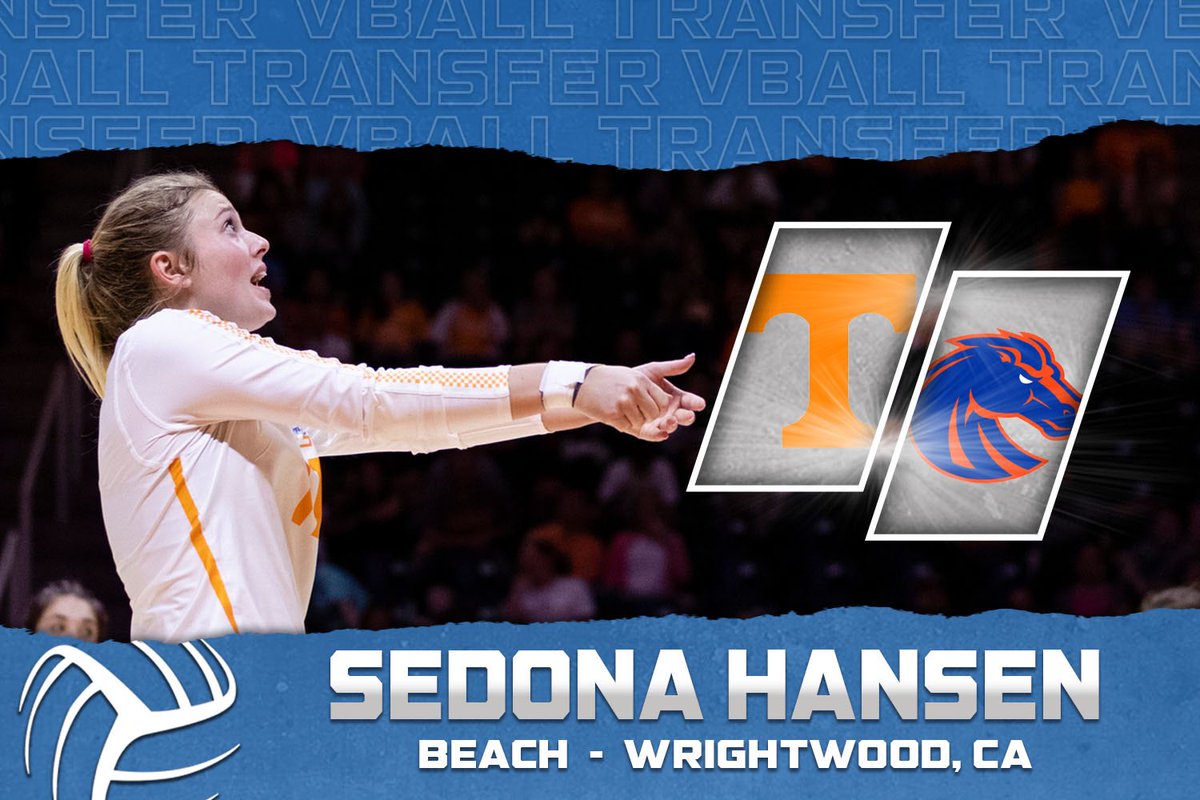 CVBTransfers's tweet photo. ⁣[TRANSFER]: A four year starter for the Lady Vols is heading to the sand for a year of beach with the Broncos 🔵🟠⠀
⁣⁣⁣⠀
🏐 - @SedonaHansen 
⬅ - @Vol_VBall 
➡ - @BroncoSportsBVB 
📊 - 5’8” Beach
🎓 - ⁣Graduate Student
⁣⁣⠀
#CollegeVBTransfers https://t.co/KA2d47conL