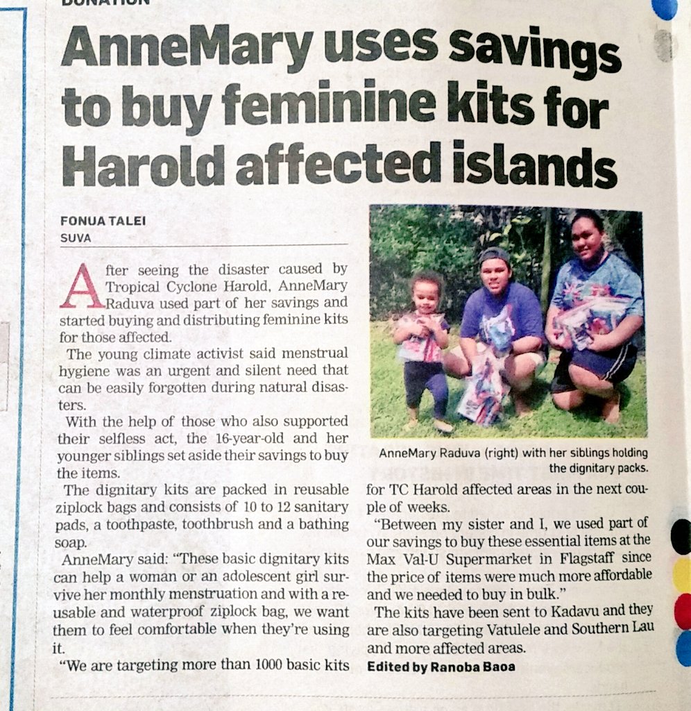 annmary_raduva's tweet photo. thank you #FijiSun for the article! We are receiving kind support from businesses & we're grateful for the visibility. #SanitaryKits for #LagilagiRelief #PostTCHarold https://t.co/FyziSDDfvM