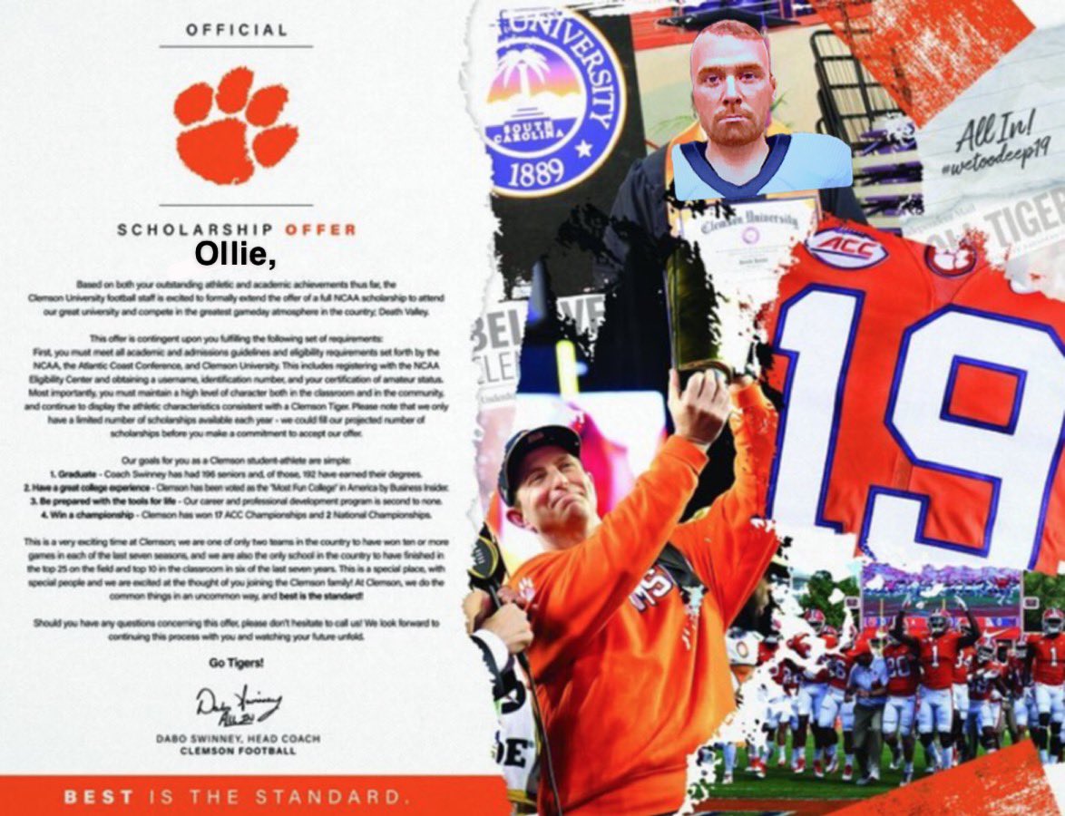 Hampton2Ollie's tweet photo. So humbled🙌🏻 to have received an official offer from @ClemsonFB!!! 🐅🐅🐅#MakeEmWatch #HustleBeatsHeight #KeepDoubting🤫🤫🤫 https://t.co/RdkiA2Gbgl