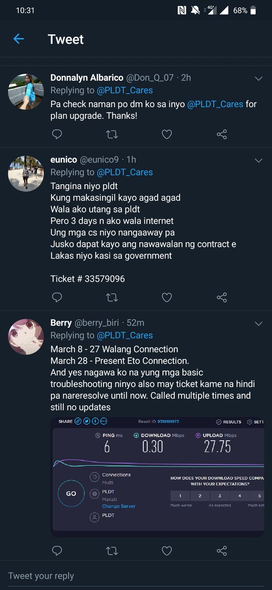  @DtiPhilippines here's photos of other people unsatisfied with  @pldt  @PLDT_Cares  @PLDTHome  @PLDTEnterprise  @PLDTEnt_Cares "SERVICES" of "paying on time yet being cut off", no replies, bad customer service etiquette, paying yet not getting what they paid for, etc.