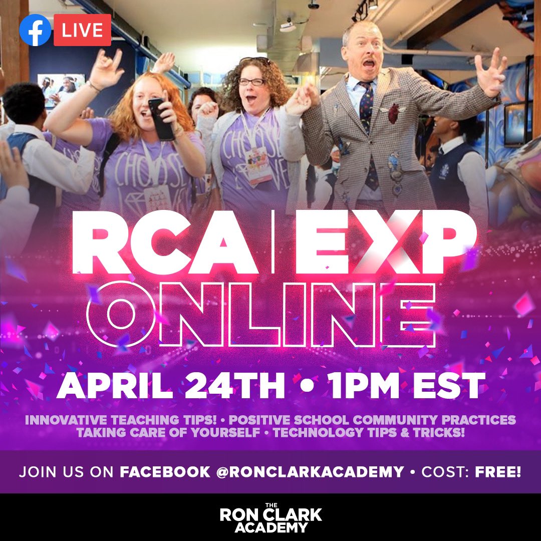 We are excited to be offering another free training for educators on Friday at 1 pm on the <a href="/ronclarkacademy/">Ron Clark Academy</a> Facebook Live page! Get your whole staff to tune in as our staff shares the best strategies for teaching online! ⭐️⭐️⭐️⭐️⭐️⭐️⭐️