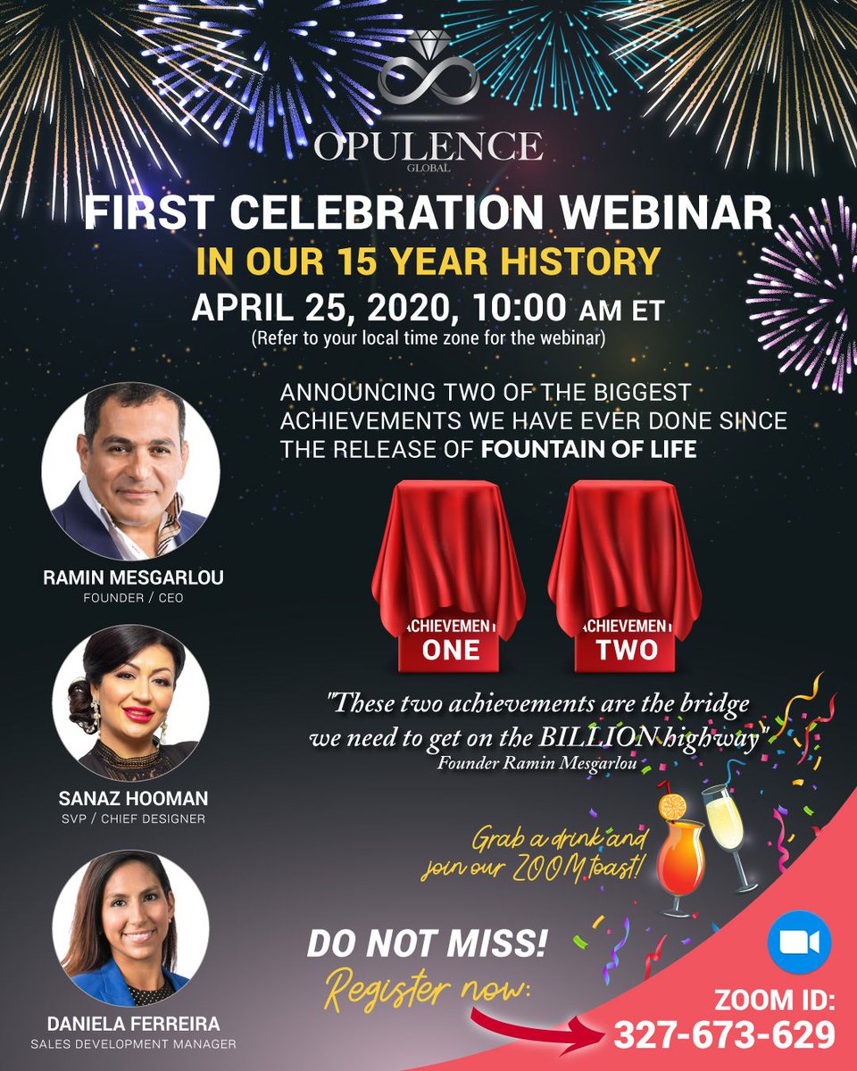 opulencegl's tweet photo. FIRST Celebration Webinar in our 15 year history! Join us this Saturday at 10 AM EDT, we are announcing TWO of the biggest achievements we have ever done since the release of Fountain of Life! Register now: https://t.co/EhO3o7Tm79 https://t.co/0amuQyUTiq