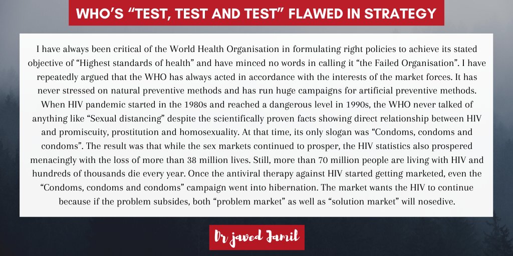 drjavedjamil's tweet photo. @WHO’S “Test, Test and Test” flawed in strategy 

Read article at https://t.co/jxN6CckNxT https://t.co/sKOWcm88A3