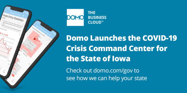 b_ains's tweet photo. Domo's solution help Utah and now Iowa manage all the data to beat COVID19! #COVID19 #Iowa #crushthecurve #data #analytics #gofast #gobig #gobold @Domotalk @IAGovernor https://t.co/Ah5haBQDfZ https://t.co/Jl4iP1eKJE