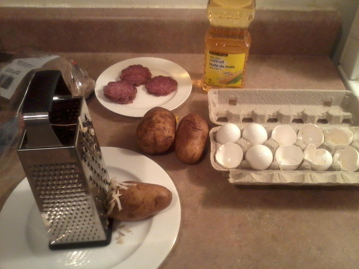 AilsaForshaw's tweet photo. Okay, so I DID try this new recipe idea I had heard of - bleah, was a no-go! Do NOT bother trying this at home - lol! 

Grated Potatoes, mixed with 2 Eggs &amp; spices - yick! lol!

I had my son slice some sausage to put it all in the oven - the schnausages were amazing #SkipThis!🤪 https://t.co/AFUGQus64G