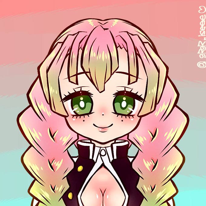 iseさんがTwitterに投稿した甘露寺蜜璃(鬼滅の刃)のイラスト。