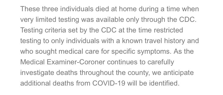 And Santa Clara County public health officials say those early  #COVID19 deaths slipped through the cracks due to lack of tests & strict testing parameters