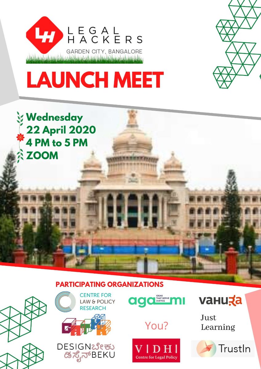 CLPRtrust's tweet photo. Join us today (4-5 PM) for the launch of Garden City Legal Hackers.

Our Co-founder Sudhir Krishnaswamy will participate in the session that focuses on
• Justice &amp; Civics Education
• Data, both structured &amp; unstructured
• Legal Process Management

RSVP https://t.co/5rXWLvwO26 https://t.co/IwVZ6HACXt