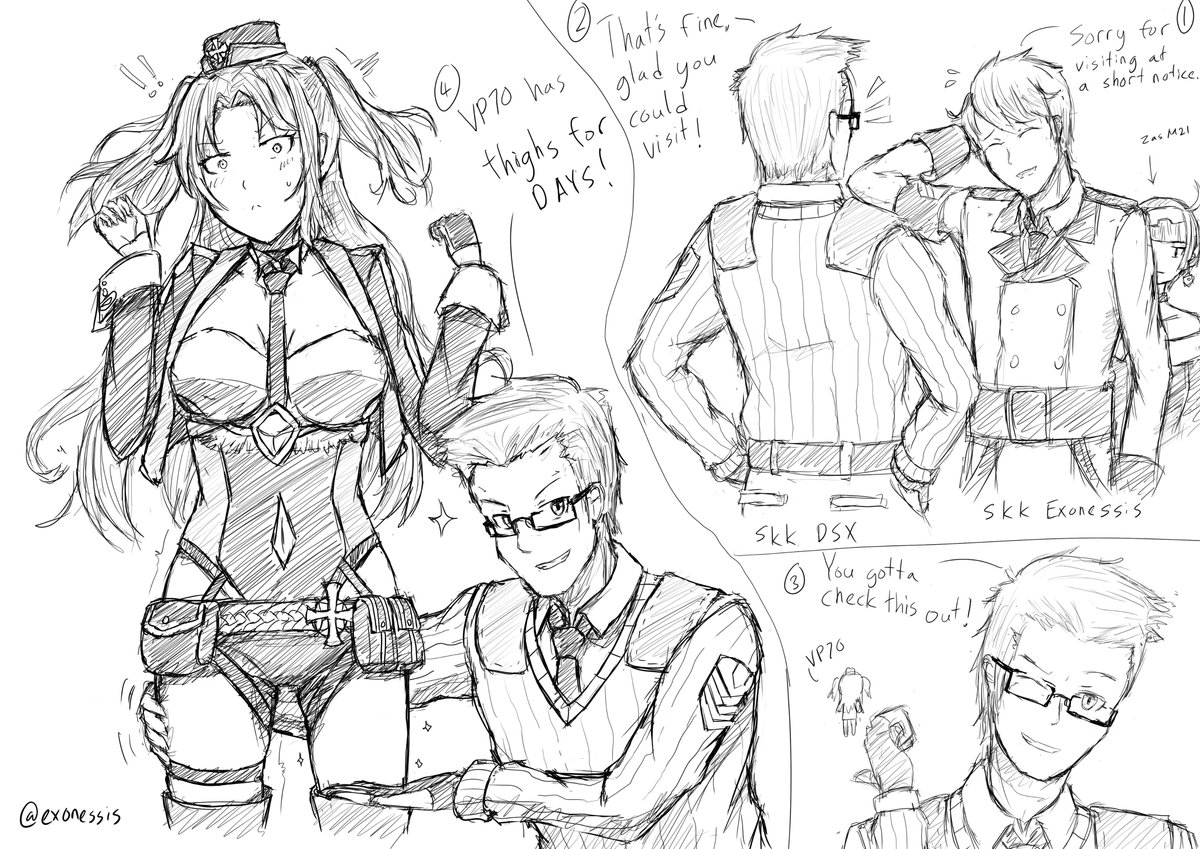 Some fun collab done with a friend in FB

Theme is visiting base with raifus

#zasm21 #GirlsFrontline #少女前線 #ドルフロ #ドールズフロントライン #vp70 #sketch #落書き #collab 
