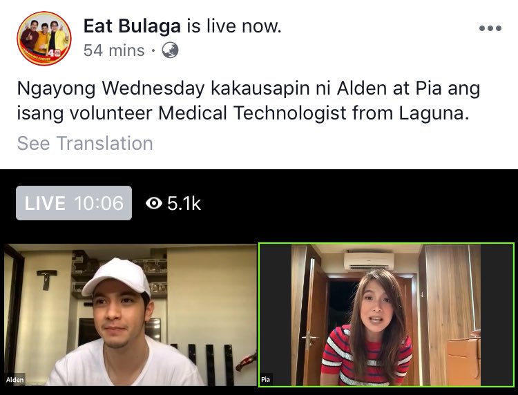 Alden and Pia live on EB FB.Kausapin nila isang Med Tech from Laguna.They discussed about all the frontliners & the discrimination they’ve been getting particularly the HCW. https://www.facebook.com/EBdabarkads/videos/530198454602192?sfns=moAt naka-uniform po cya,white cap & shirt.<3<3<3 #AldenRichards #StayHomeStaySafe