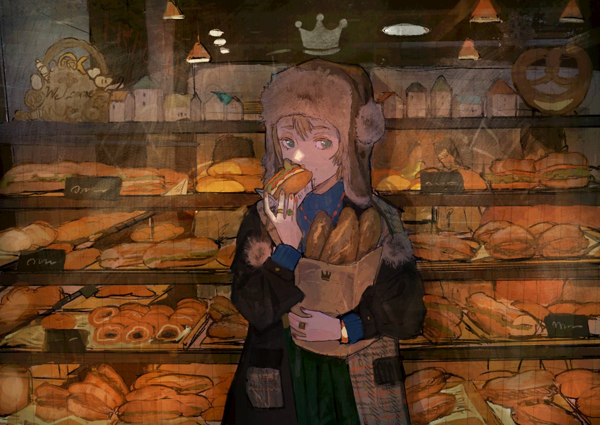 待ち合わせ 創作 オリジナル 女の子 少女 パン パン屋 淵 ぶち のイラスト