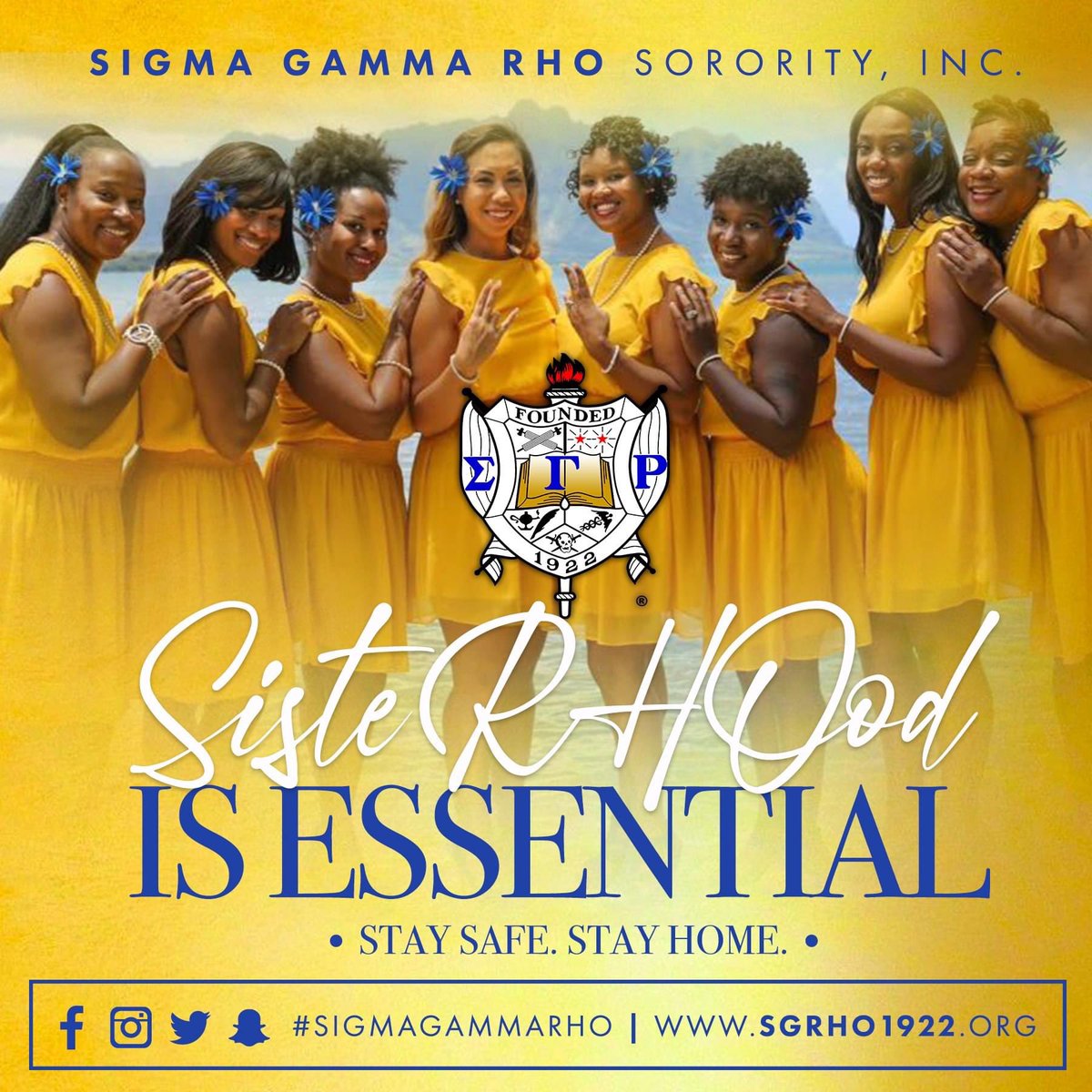 Happy 22nd! Sisterhood is essential especially during this time. Please stay safe and stay home.
 
#SigmaGammaRho #SGRho #SisteRHOod #StaySafeAtHome