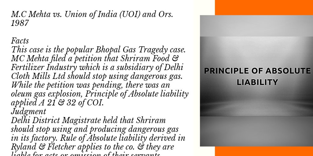 lawcutor's tweet photo. M.C Mehta vs. Union of India (UOI) and Ors. 1987
#absoluteliability #districtcollector #dangerousgas #liability #publicintrestlitigation #constitutionofindia https://t.co/1pFth5qYFD