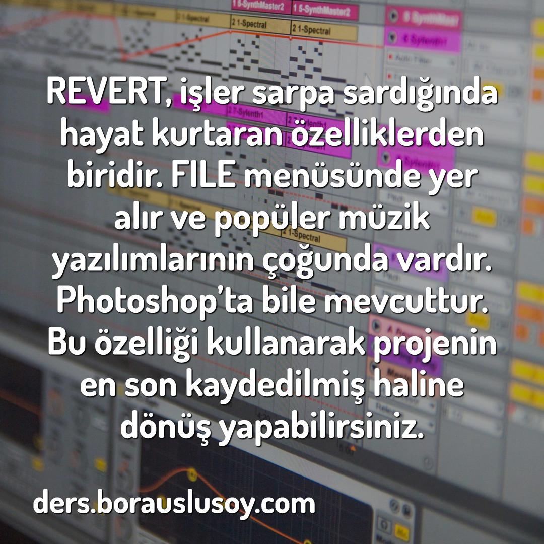 bUMA_RecordZ's tweet photo. REVERT, işler sarpa sardığında hayat kurtaran özelliklerden biridir. FILE menüsünde yer alır, müzik yazılımlarının çoğunda vardır. Bununla projenin en son kaydedilmiş haline dönebilirsiniz. https://t.co/o94vsLmXeF #cubasedersi #protoolsdersi #logicproxdersi #reverttosaved https://t.co/LRrih4VBLr