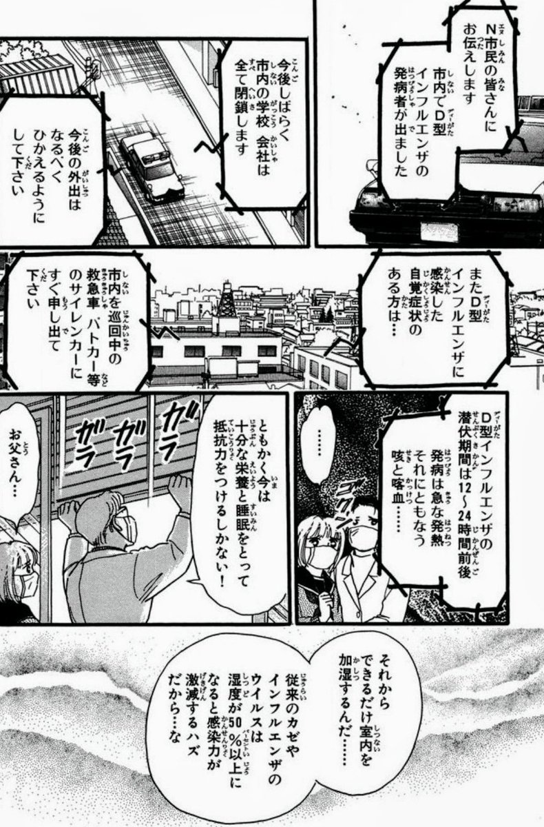 Yoshiki ホラー漫画家関よしみが 1997年 に書いた作品 ウイルスの牙 新型のインフルエンザウイルスが突如日本に蔓延 人々はパニックに陥り法外な価格のマスクを買い求め デマが横行し混乱 ついには疑心暗鬼から暴動 殺人まで起きてしまうという恐怖