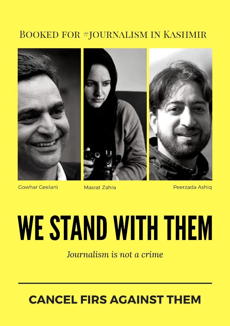 Stop proscribing words. Stop criminalising journalism. Stop silencing writers. Stop attacking the messenger.Filing criminal cases against journalists because we ask questions and seek answers is aimed at silencing all of us.  #CancelFIRs #WeStandTogether  #Kashmir