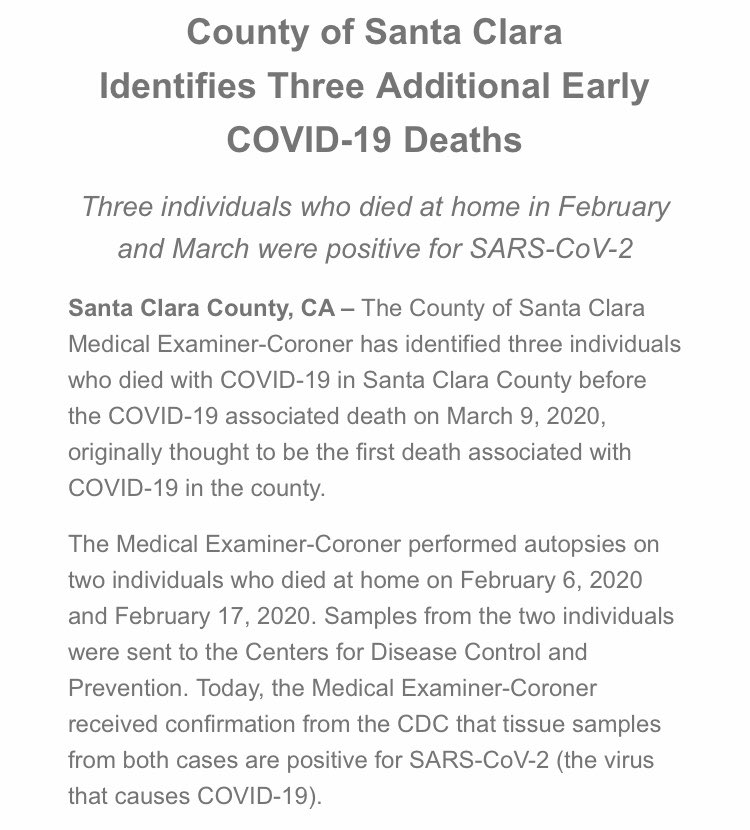 Here is the full statement from Santa Clara County public health officials https://www.sfchronicle.com/health/article/First-known-U-S-coronavirus-death-occurred-on-15217316.php