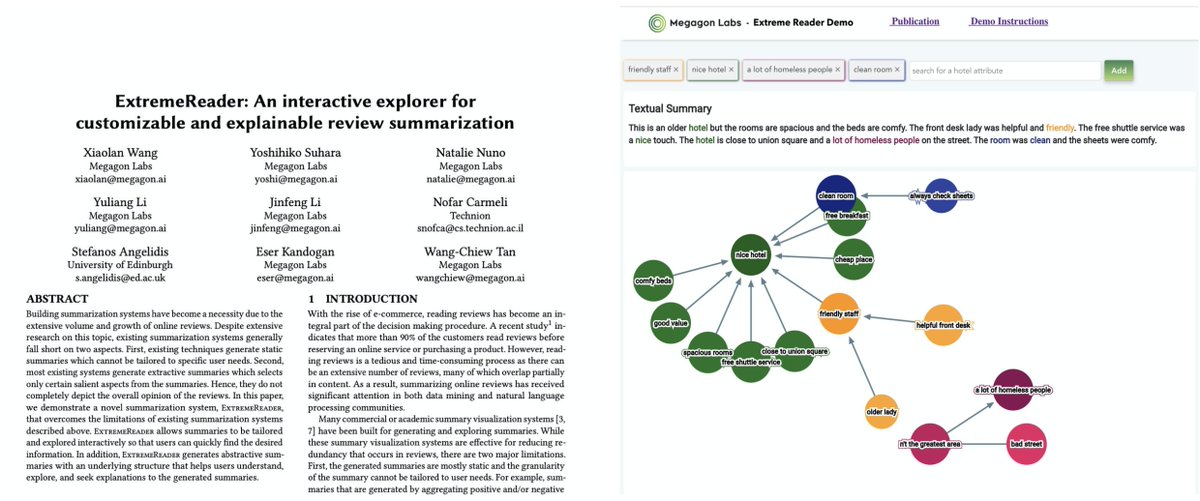 MegagonLabs's tweet image. Our demo at #thewebconf2020, ExtremeReader: An Interactive Explorer For Customizable And Explainable Review Summarization, starts in one hour at 10:40pm PST. 
#thewebconf #www2020