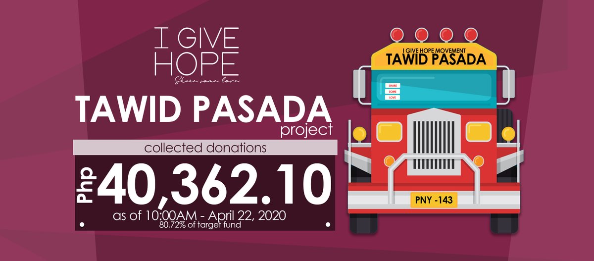 mtp_production's tweet photo. UPDATE : As of today April 22, 2020 - 10AM we collected Php 40,362.10 Please continue helping and donating your butal for our drivers,barker and dispatcher.

#ProjectTawidPasada #Fundraising #iGIVEhopeMovement #MTPproduction https://t.co/dVO165VLAA