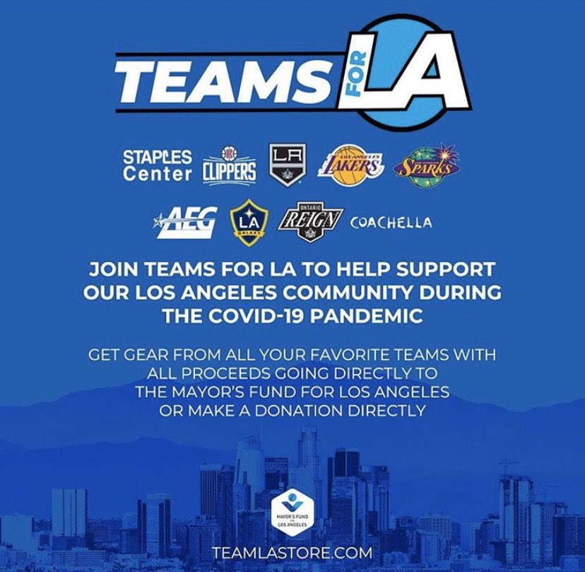 The <a href="/LAGalaxy/">LA Galaxy</a> and <a href="/dignityhealthsp/">Dignity Health Sports Park</a> ⚽️ Along with the <a href="/Lakers/">Los Angeles Lakers</a> , <a href="/LAKings/">LA Kings</a> , @LA_Sparks , <a href="/coachella/">Coachella</a> , and <a href="/LAClippers/">LA Clippers</a> 🏀 Have joined forces to raise funds while selling discounted merchandise!!