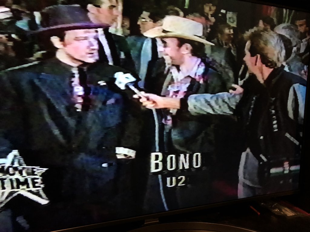 SCPlanningGuide's tweet photo. Going through old VHS tapes and found @richardblade interviewing U2 at the Rattle and Hum premiere. Lots of TV coverage from the premiere which featured a mini concert on the street. I’m still searching my tapes for classic #RequestVideo recordings. https://t.co/BhdvXU4ehR