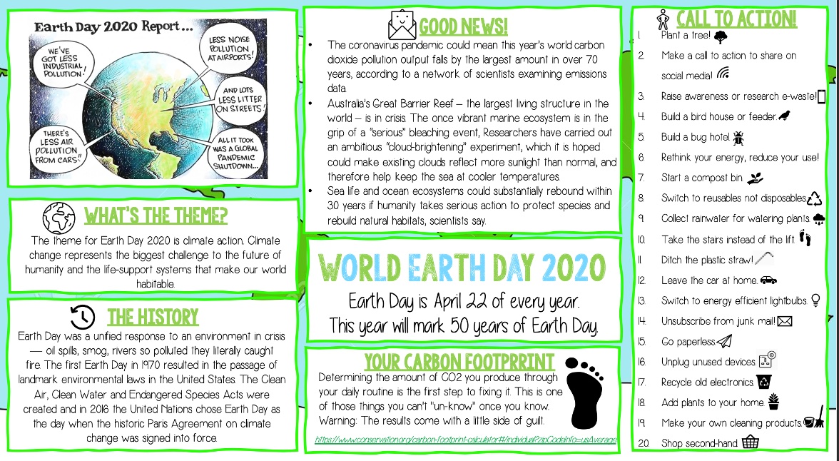 CroesyGeog's tweet photo. Good Morning Geographers! 🌍 Hope you're staying safe and well. Today is a special day in our calendar. It's #EarthDay2020 today. Take a look at the call to action section. How can YOU improve the world we live in? @croesyschool @Mrs_TNJ @Miss_CPY @8Croesy @Year7_Croesy https://t.co/3VC1Hkaq4v