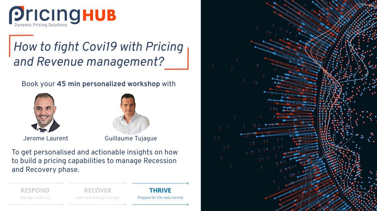 Nous organisons un workshop personnalisé de 45 minutes pour aider les retailers et e-commercants à définir les scenarios de sortie de crise et prioriser les actions pricing à mettre en œuvre des maintenant.
 
Pour réserver votre workshop, c’est ici: calendly.com/pricinghub/pri…