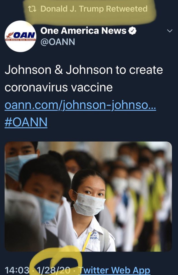 3/ Retweet from Trump about work on coronavirus vaccine on January 28, 2020.Claiming that the only reason Chuck Schumer said $2.5B to prepare for “Coronavirus” was not enough was for publicity purposes.