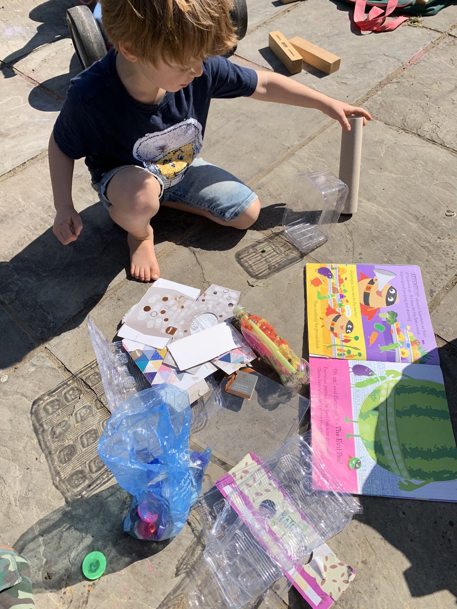 bec_twiston's tweet photo. @ardeleyschool Felix is enjoying using our recycled packaging to make a trap for Supertato, Leo has joined in too! https://t.co/8fFggoWquc