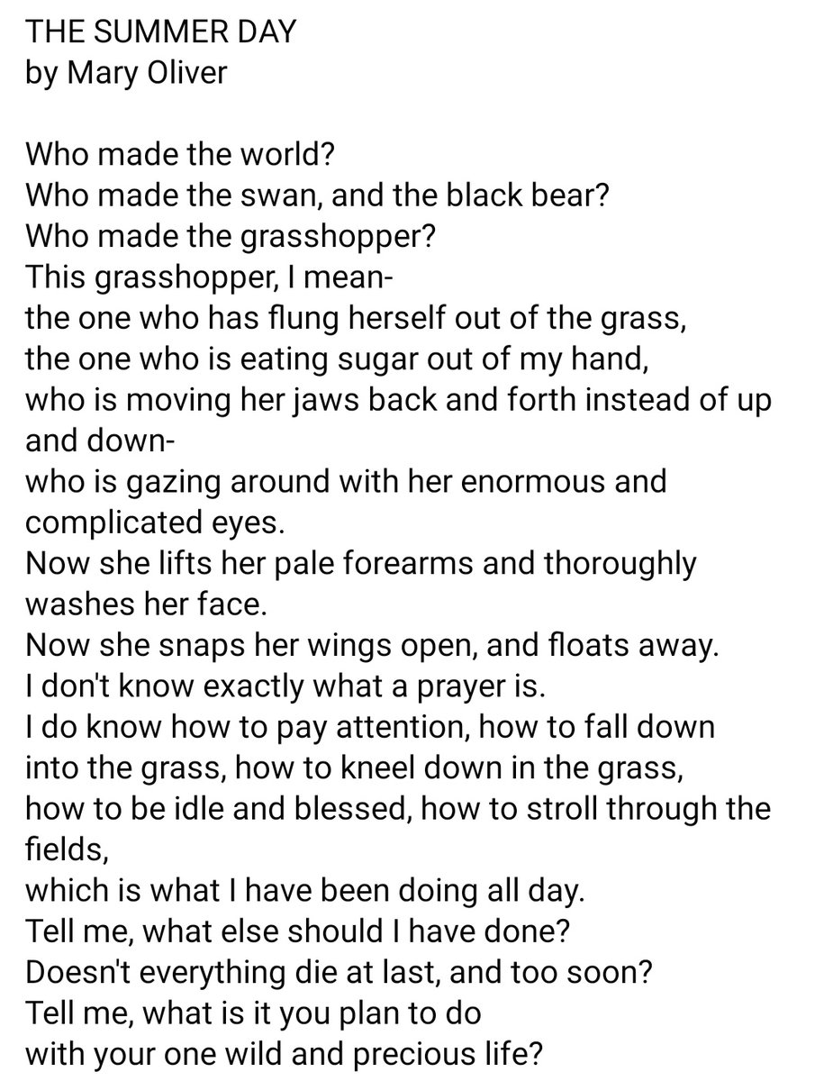 The poem of the day is by the great Mary Oliver.