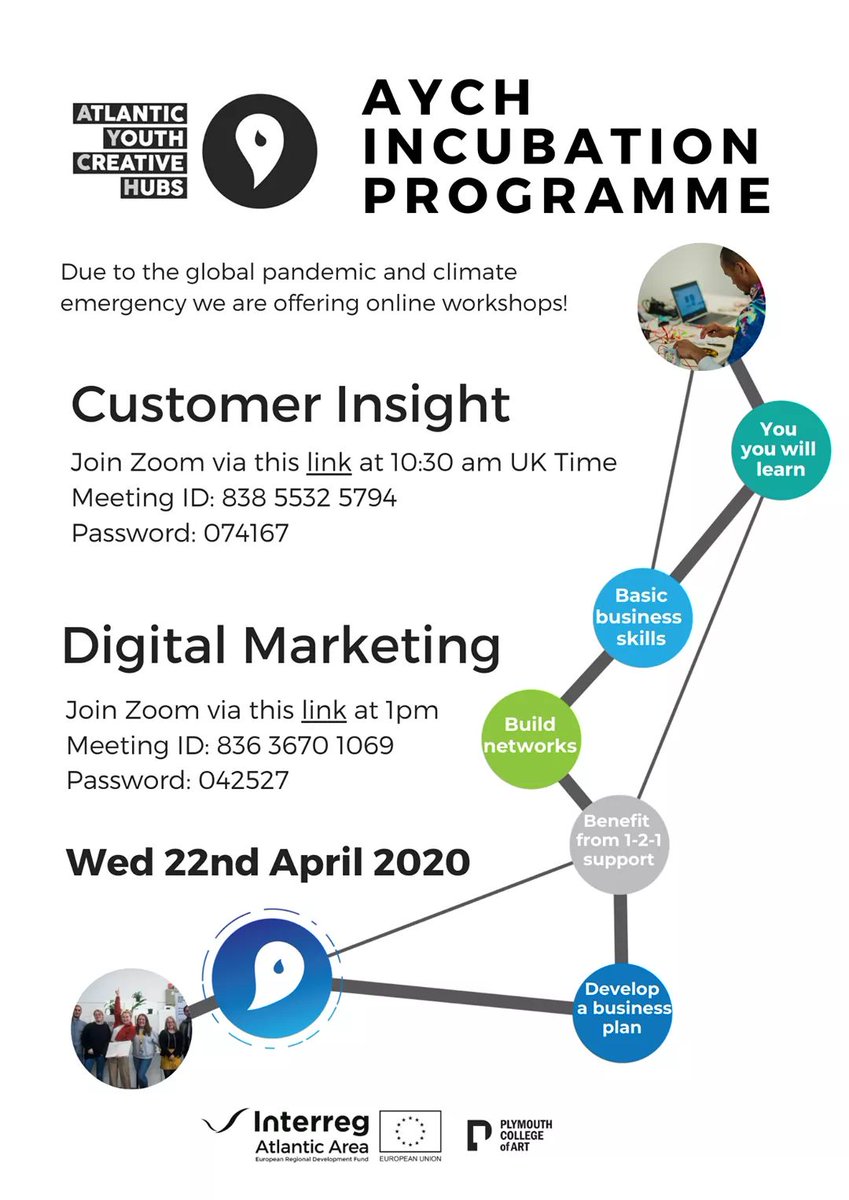 AtlanticHubs's tweet photo. Today, we are delivering two online enterprise workshops, you are welcome to join us online 🤓
Customer Insight: https://t.co/oJjZ9O2qBc
Marketing in the digital world: https://t.co/69CWNfxQzs
#aycheu #interreg #atlanticarea #aychhubs #atlanticyouth #aychformation #plymart https://t.co/Jyz1Y4USZf
