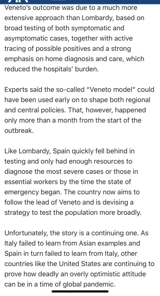 Coordinated approach was missing in Italy! Venetos approach was proactive, extensive, based on broad testing even of asymptotic cases, active tracing, meanwhile lombardy response was clumsy! Veneto model could could have been used by central and different regions!