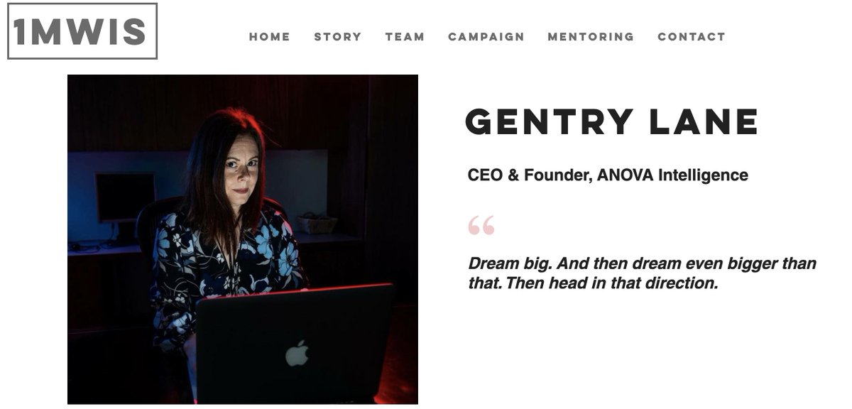 THREAD 25/51 Oh hey Gentry Lane - CEO & founder of ANOVA Intelligence - who finds the bad guys in America's critical IT systems. Coming from adversity to now having meetings at the Pentagon, she is a true inspiration & badass!Ft & thx  @BadassDoGooder  http://www.1mwis.com/profiles/gentry-lane