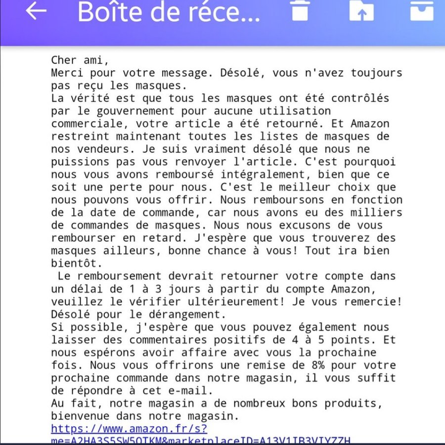 La PÉNURIE de masques est donc bien ORGANISÉE par NOTRE GOUVERNEMENT
Que ce soit ou non pour de bonnes raisons (priorité au personnel médical, au salariés exposés, etc.), la France est le SEUL PAYS AU MONDE où l'état s’immisce même dans nos achats d'articles parfaitement licites!