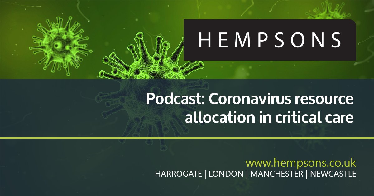 hempsonslegal's tweet photo. Hempsons' latest podcast is now live. In this episode, Helen Claridge and @graemetrigg discuss coronavirus resource allocation in critical care. Click here to listen: https://t.co/oGxhQ7pMD8. #Covid19 #CriticalCare https://t.co/pyTgzevAHV