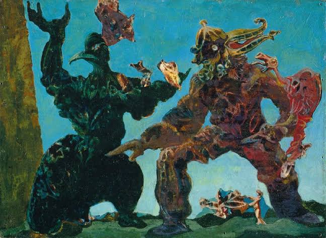 Max Ernst 'Batıya Yürüyen Barbarlar' adlı çalışması.
