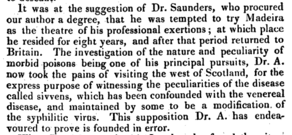 So I do a little digging. I find a paper from 1959 that gives a little biographical information on Adams, but it doesn't mentions sibbens. It does however link me up to his obituary in the London Medical Repository, which includes this info: