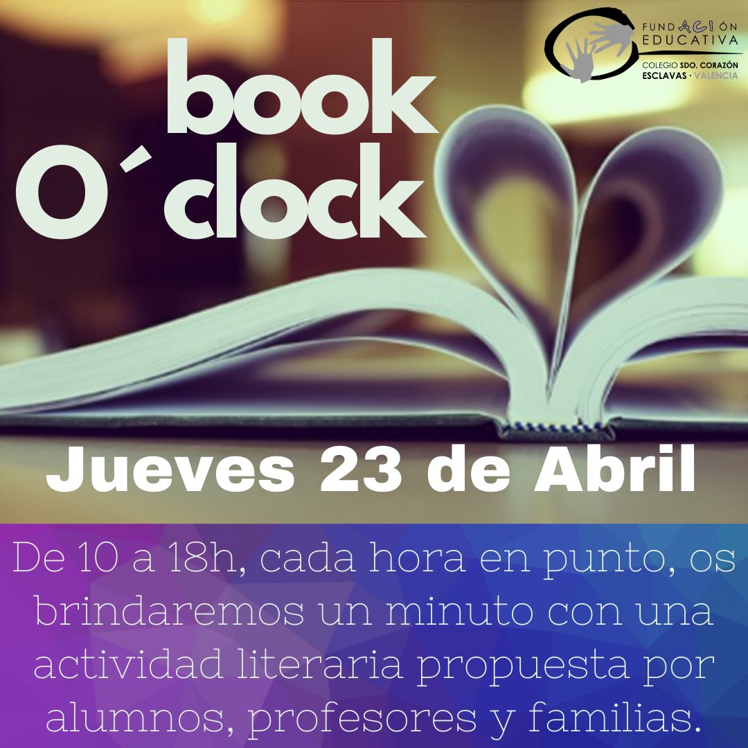 esclavasVLC's tweet photo. A unas horas de celebrar el #DiaDelLibro2020  
Mañana desde las 10 hasta las 18,cada hora en punto, un montón de propuestas
#Book_Oclock #PlanDeFomwntiDeLaLectura #EsclavasLee https://t.co/Bhsu5Tny8t
