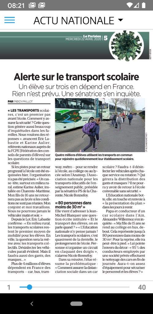 Eric_Breton's tweet photo. #11mai #COVID19 @bonnefoy_n s’inquiète pour le #transport scolaire dans @le_Parisien #Anateep https://t.co/QpMEr0vS0o