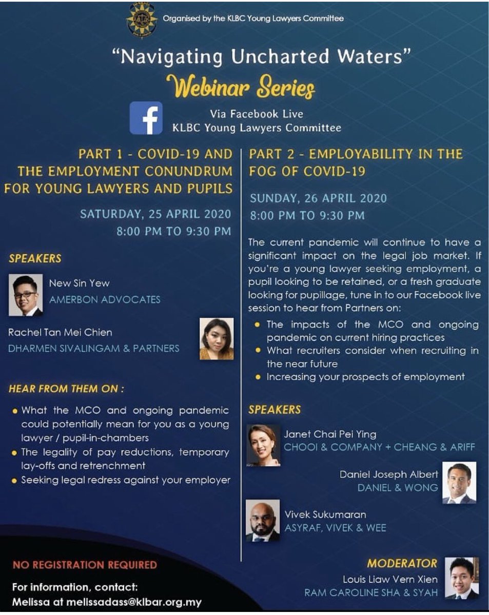 The  @klbcylc is organising two good seminars this weekend. Relevant to this thread is the seminar on employability issues for pupils or young lawyers. It will be moderated by  @louisliaw
