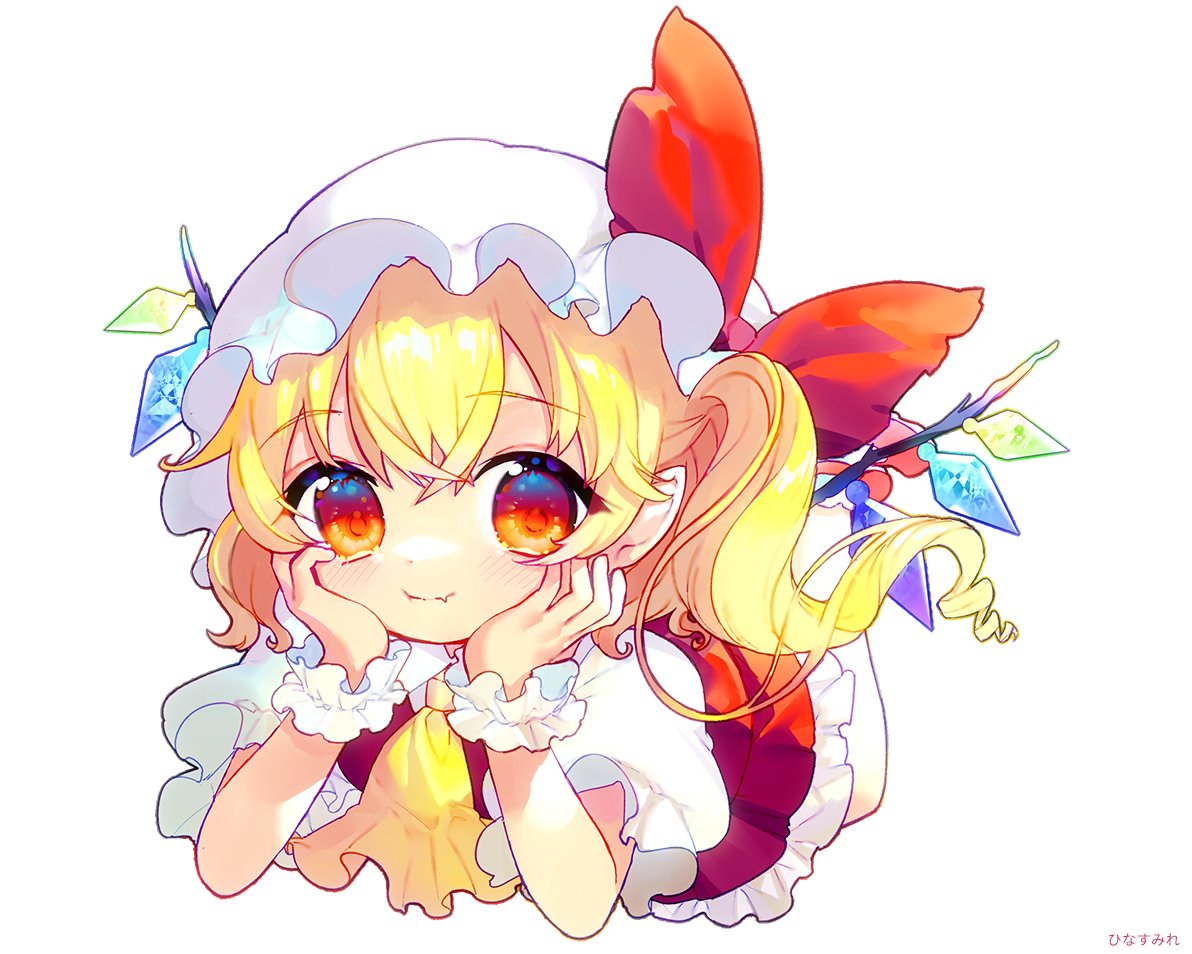 flandre scarlet 1girl hat solo blonde hair wings mob cap ascot  illustration images