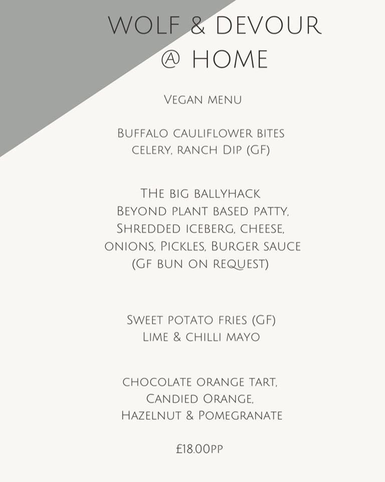 W&amp;D @ Home Kits are now live! 🙌
Let’s give this new business model a whirl!

Delivery/Collection - Fri/Sat

TO ORDER &amp; create your own W&amp;D masterpiece at home, email 
info@wolfanddevour.com inc. name, add &amp; phone. 2 person min. order &amp; small delivery charge will apply. 🍔❤️
🙏